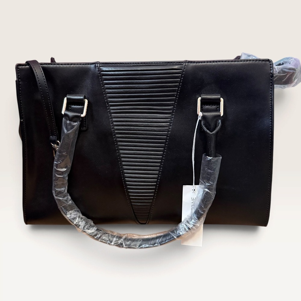 Anne Fontaine Eddie Black Pleated Leather Satchel Handbag NWT